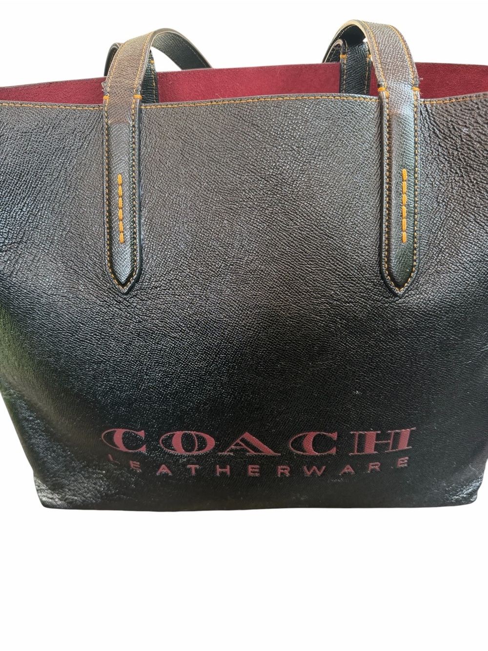 Coach Leather Tote Bag Large Black Red Interior Shoulder Bag Classic Carryall - Picture 6 of 10